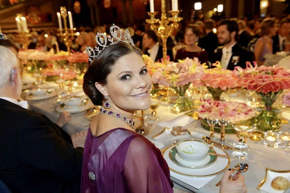 Queen Silvia, Crown Princess Victoria of Sweden and Prince Daniel, Prince Carl Philip and Princess Sofia, Princess Madeleine and Christopher O'Neill, Princess Christina attend the Nobel Prize Banquet 2015