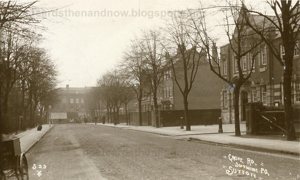 Postcards Then and Now Sutton, Surrey, Grove Road Showing Post Office
