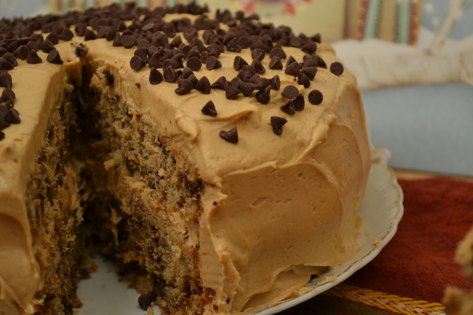 A Taste of Alaska Chocolate Chip Banana Cake with Peanut Butter Frosting