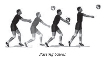 Perkenaan bola dengan tangan untuk passing bawah permainan bola voli ada pada