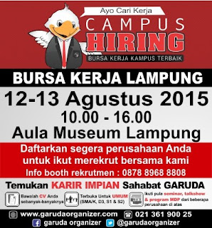 (Job Fair ) Bursa Kerja Lampung di Gedung Aula Museum Lampung 12-13 Agustus 2015