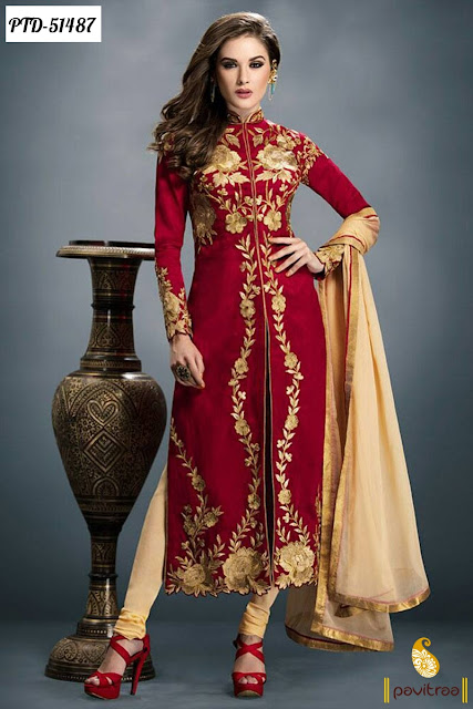 red chiffon anarkali salwar suit Surat India at lowest price