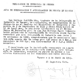 ACTA DE COMPROBACIÓN Y AUTORIZACIÓN DE PUESTA EN MARCHA_PANADERÍA BUERA_BARBASTRO_9 DE ABRIL DE 1953_DELEGACIÓN DE INDUSTRIA DE HUESCA