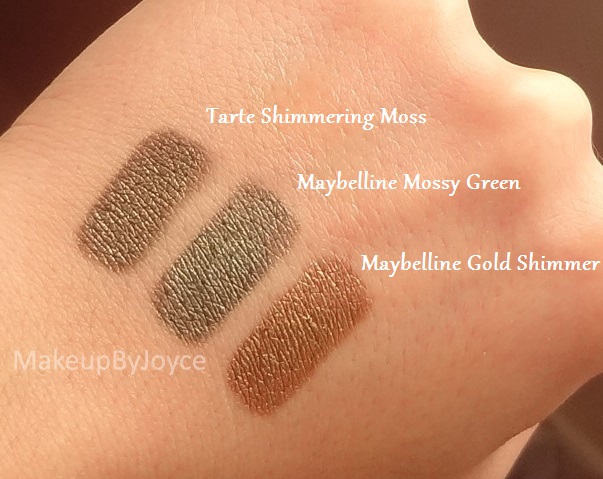 Tarte Shimmering Moss Dupe Maybelline Mossy Green Swatch