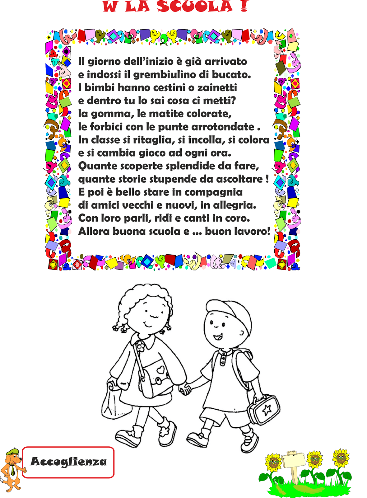 Accoglienza Scuola Infanzia Schede Da Colorare