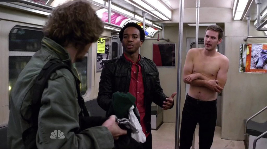 Zach Cregger is shirtless in the episode "The Benefit of the Right Tra...