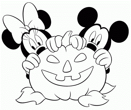 Dibujos para colorear: Mickey y Mini con calabaza de Halloween para