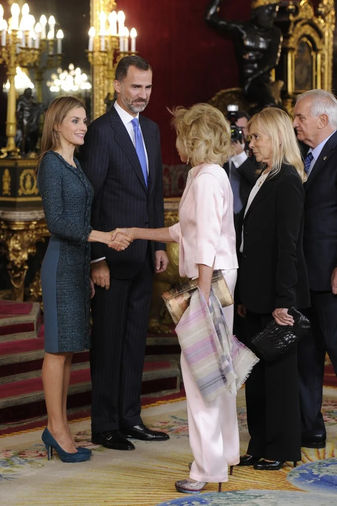 Queen Letizia of Spain and King Felipe VI of Spain attend Spain's National Day Royal Reception at Royal Palace 