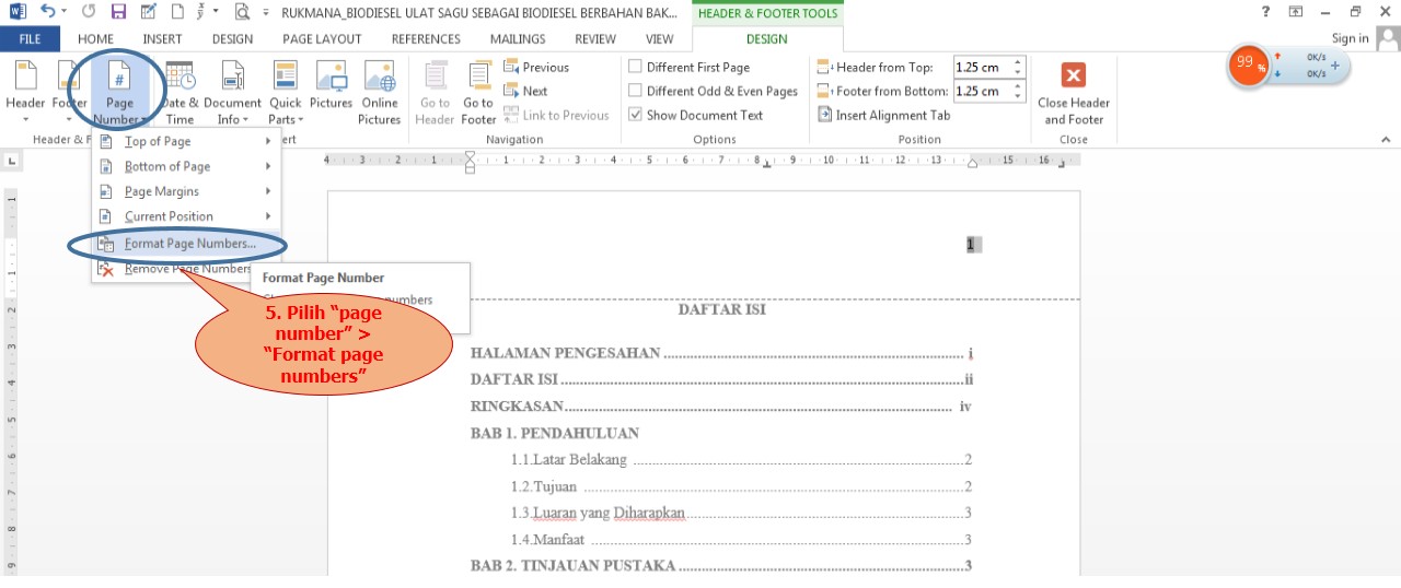 Cara Membuat Nomor Halaman (Angka Romawi Dan Angka Biasa) menggunakan