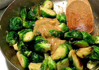Sauteed Brussels Sprouts with Maple Mustard Sauce Added