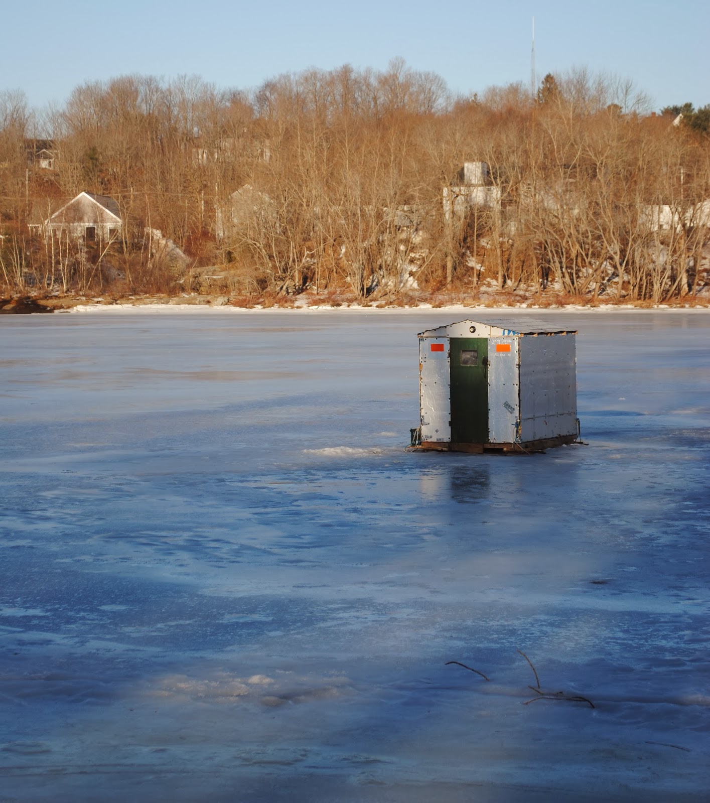 An Ocean Lover in Maine Ice fishing shacks before and after the storm