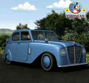 The Fat Controller helpers push the classic old blue car until the vintage car motor started to run