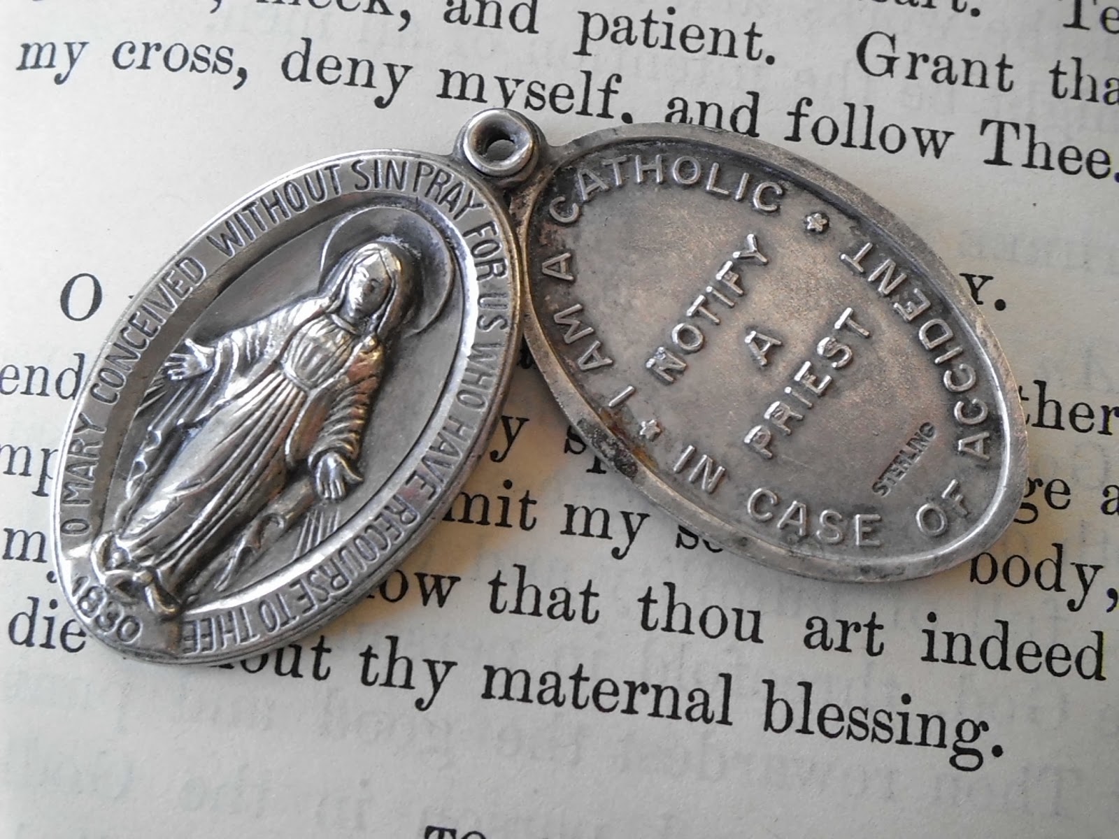 Vintage Religious Medals LARGE Vintage Sterling Slide Medal Virgin