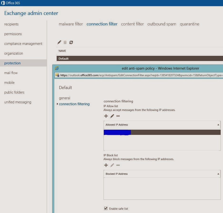 admin office exchange center whitelist ip using aec setting update account login