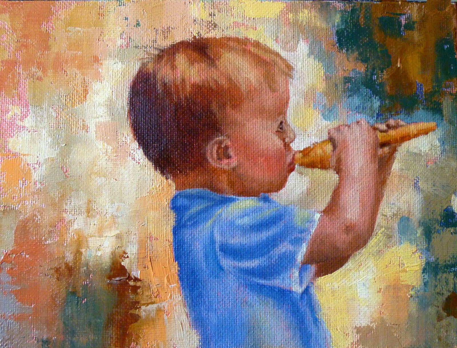 Carol Flatt Art "THE FLUTE PLAYER' 6" X 8" Oil on canvasboard