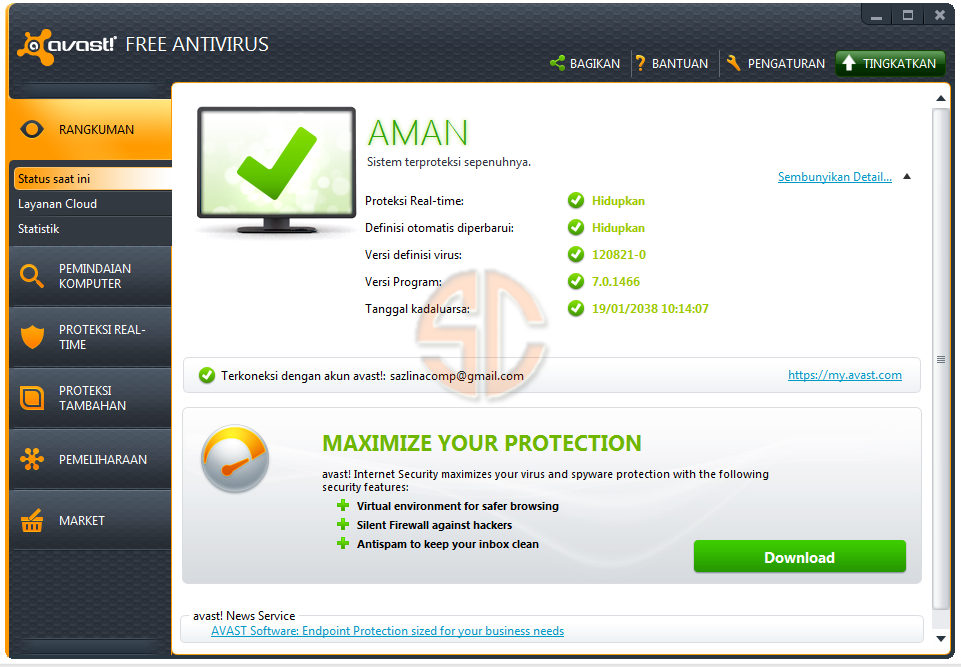 avast! Free Antivirus 7.0.1466 Full License Key