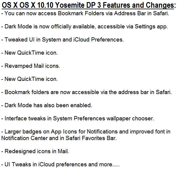 Mac OS X 10.10 Yosemite DP 3 (14A283o) Features and Changes Mac OS X 10.10 Yosemite DP 3 (14A283o) Features and Changes