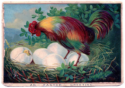 Vintage Easter Image - Chicken with Eggs