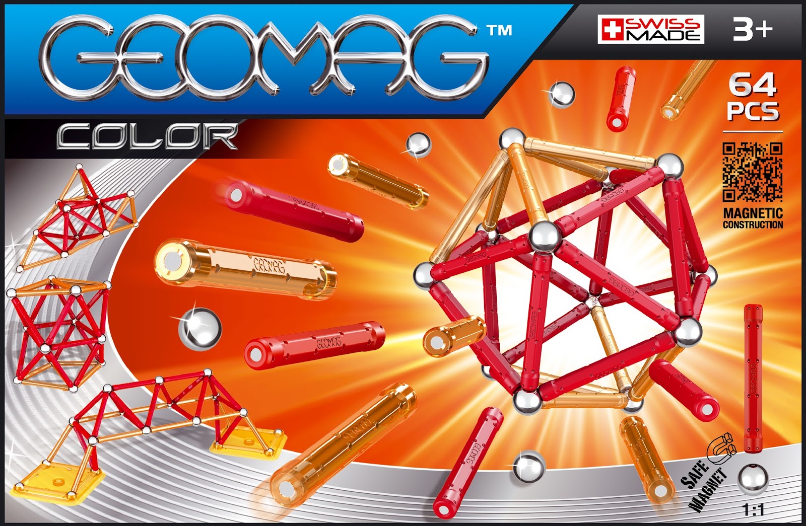 Construction magnétique - Color orange - 64 pièces - Geomag