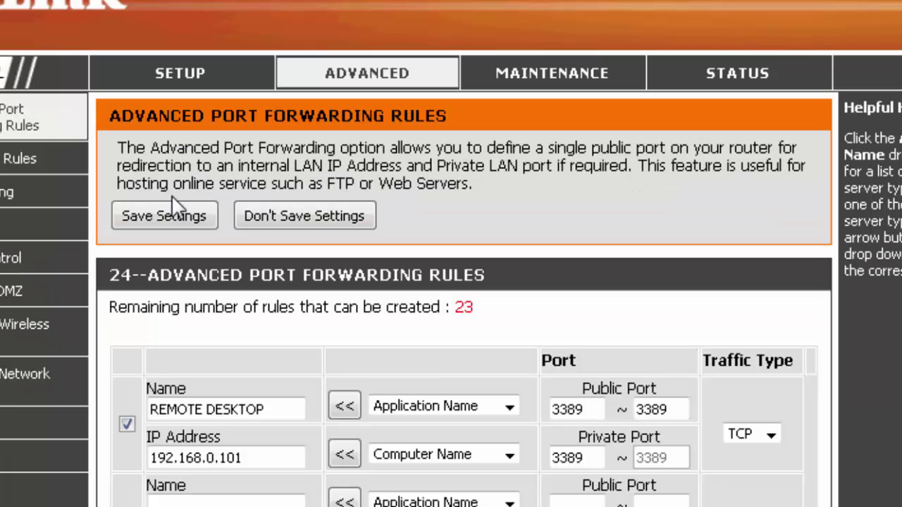 Remote Desktop Connection in router port forward