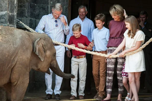 Queen Mathilde and King Philippe of Belgium with their children, Crown Princess Elisabeth, Prince Gabriel and Prince Emmanuel  visited animal park at the Pairi Daiza