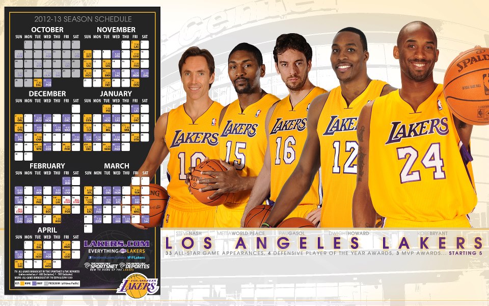 Fondo de Pantalla Calendario Oficial de LA Lakers