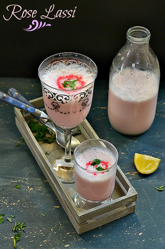 rose lassi :: sweet yoghurt drink with rose flavour :: punjabi lassi recipe 