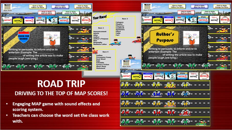 MAP TEST READING VOCABULARY GAME BUNDLE- Road Trip (ALL RIT BANDS 141-260)