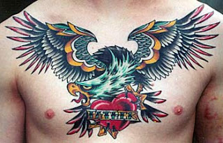 Eagle with Heart Tattoo on Guys Chest