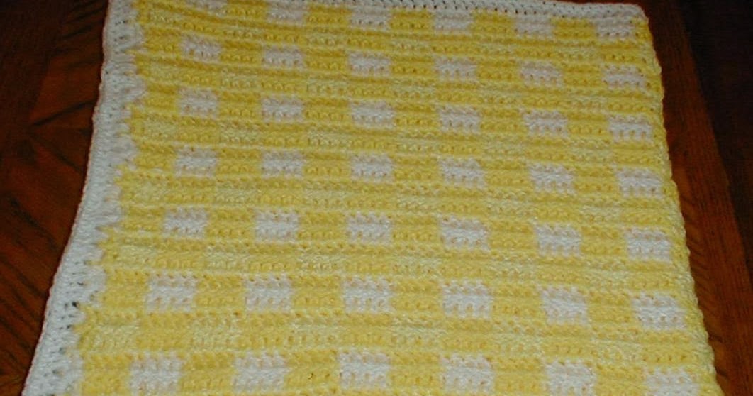 Karens Crocheted Garden of Colors Gingham Baby Blanket in Yellow and White