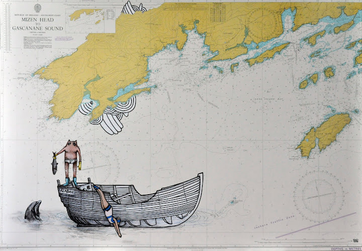 Seascape 33, 2014. Navigation map, acrylic on canvas, 70 x 100 cm