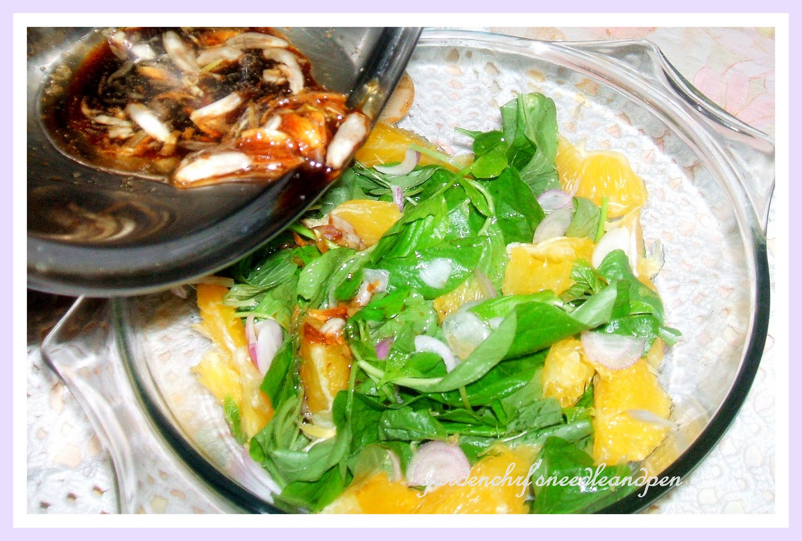 Garden Chef's Needle and Pen Warm Spinach and Orange Salad in Asian