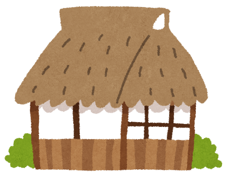 無料イラスト かわいいフリー素材集 藁葺き屋根の家のイラスト