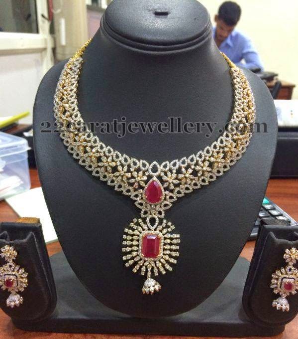 Jhumka Hanging Diamond Necklace Jewellery Designs