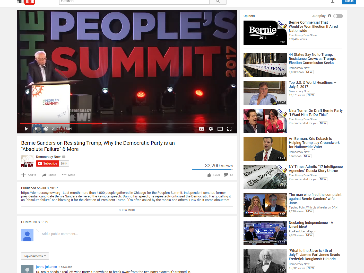 Bernie at the People's Summit. Click the image to watch the video.