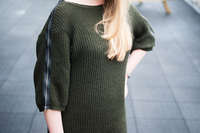 zara knitwear green zipper