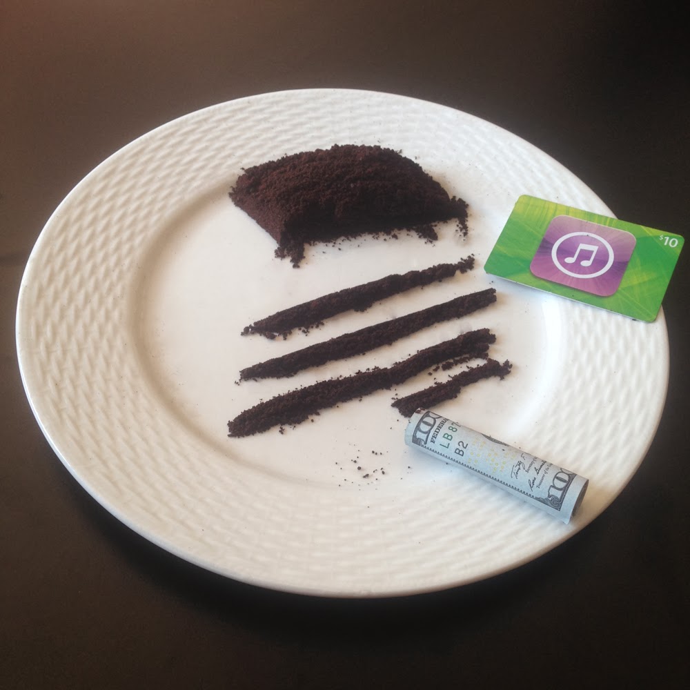 Do Not Snort Coffee coffee grounds chopped up in lines like cocaine as a joke