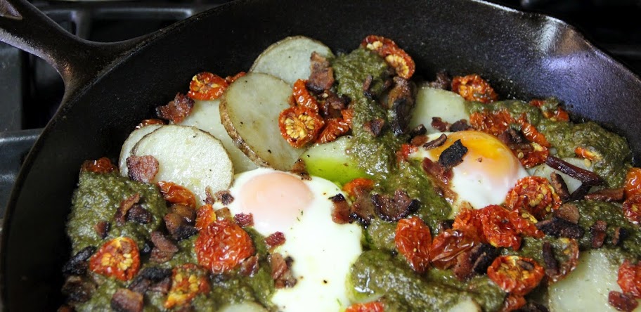 Adventures in all things food: Quick Dinner Idea! Skillet Baked Pesto