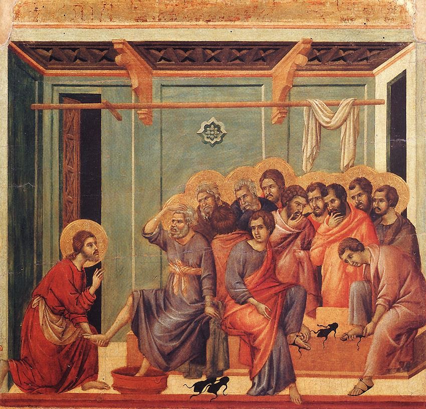 JESÚS LAVA LOS PIES A LOS APÓSTOLES.-Duccio di Buoninsegna