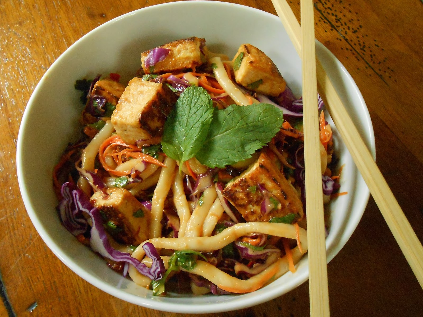 Bake and Baste Cruciferous Udon Noodle Salad with Peanut Sauce
