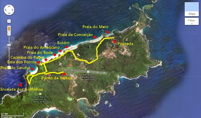 Mapa da caminhada desde a Vila dos Remédios a Enseada dos Golfinhos