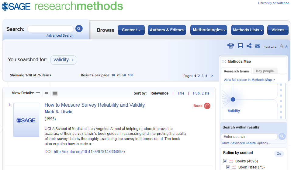 Example of a SAGE research methods search