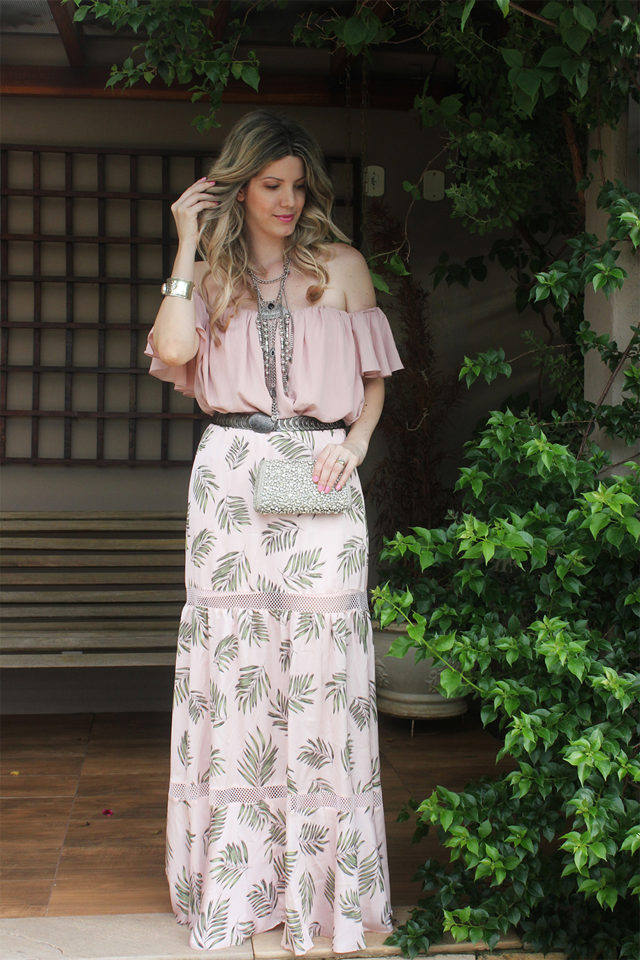 saia longa com blusa ciganinha