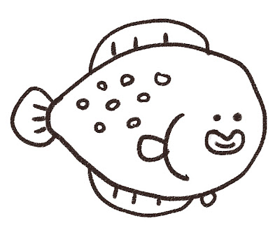カレイのイラスト（魚） モノクロ線画