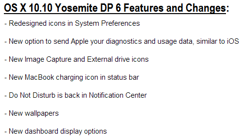 OS X Yosemite 10.10 Developer Preview 6 Features and Changes OS X Yosemite 10.10 Developer Preview 6 Features and Changes