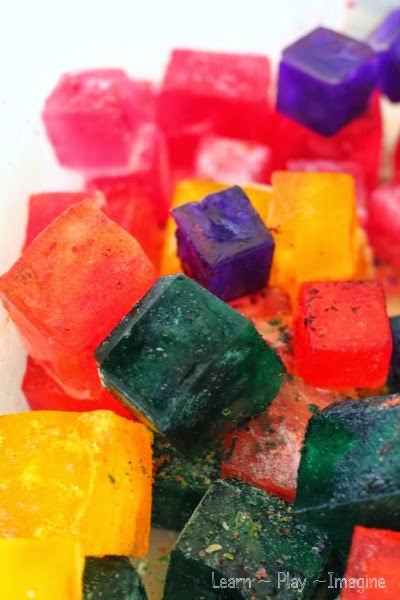 Colored ice for sensory play