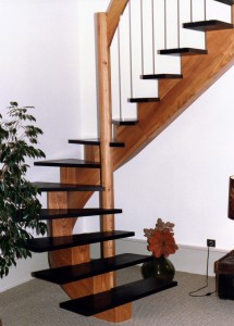 Cut string in larch with black ash steps Cut string in larch with black ash steps