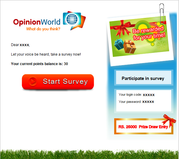 Survey invitation sent by Opinion World to the members