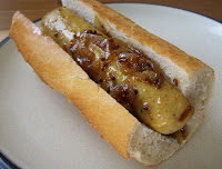 Beer Cooked Sausage and Onion in Crusty French Baguette