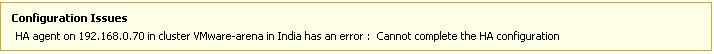 Troubleshooting VMWare HA -Cannot complete the HA Configuration